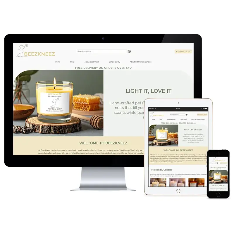 Custom website design for BeezKneez Pet Friendly Candles